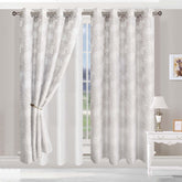 Embroidered Foliage Grommet Sheer Curtain Panel Set